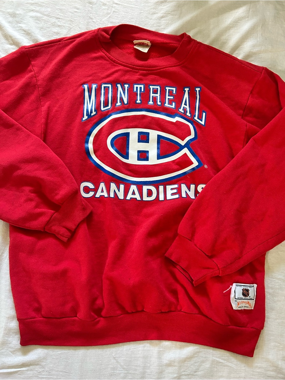 Vintage NHL Montreal Canadiens Red Crewneck Sweatshirt with Blue & White Logo